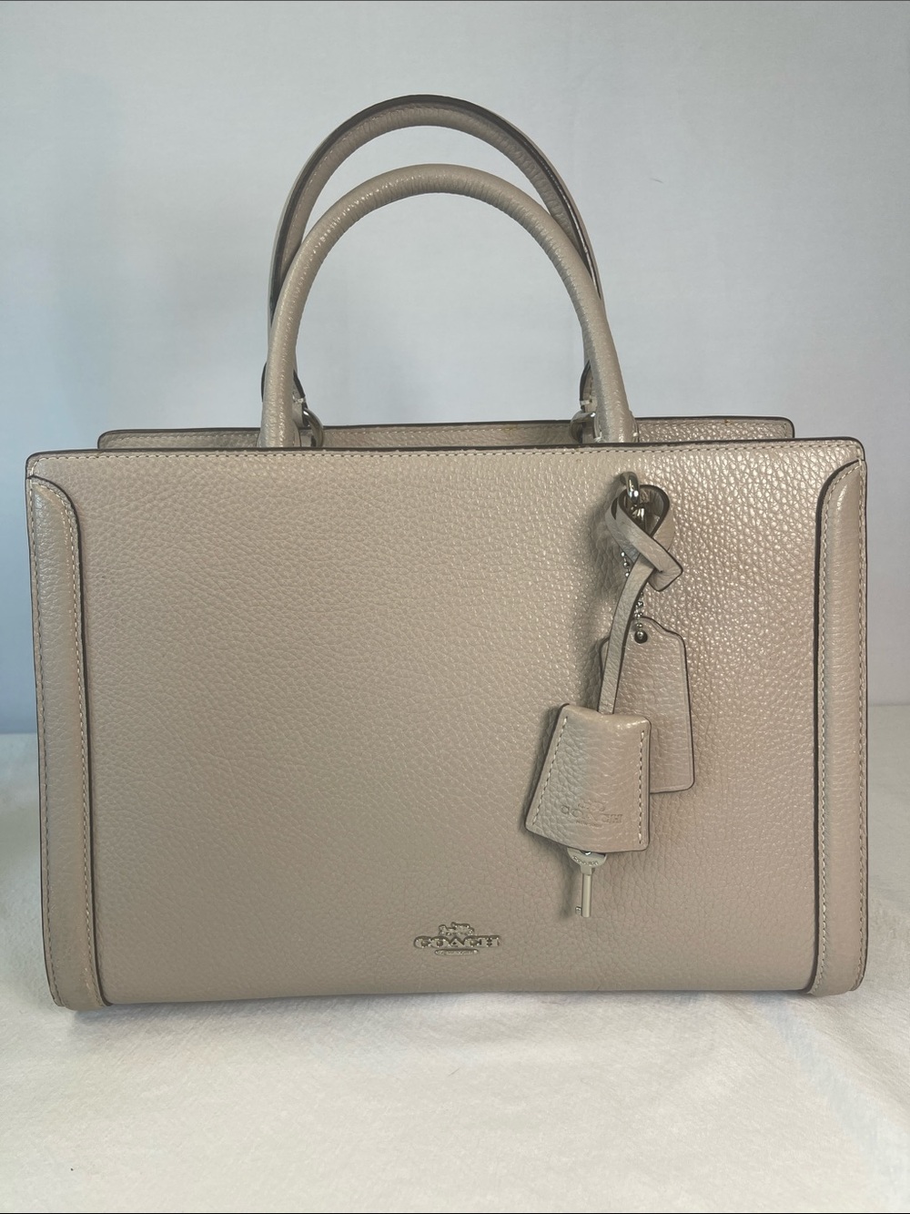 Coach 88037 Zoe Carryall Grey Birch Pebble Leather Satchel Crossbody